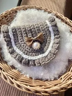 ミニポーチ　イヤホンケース　リボン　AirPodsケース　かぎ編み　ハンドメイド