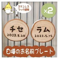 インコちゃんの✩.*˚しらかばのお名前プレート　 選べるフォント♪ ２個セット