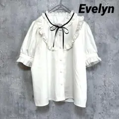 【Evelyn】五分袖フリルブラウス ホワイト 裏地 ガーリー 清楚 リボン