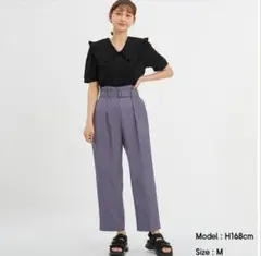 【ジーユー】ベルトタックテーパードパンツ（S）ハイウエスト ズボン