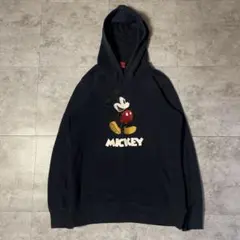 美品 Disney ミッキーマウス 刺繍 パーカー ネイビー LLのサムネイル