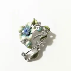 花モチーフ ブローチ 青緑
