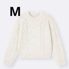 GU ケーブル　クルーネック　ニット　プルオーバー　オフホワイト　M