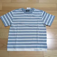 新品☆コムサイズム　サックス　ボーダー フェイクレイヤード半袖Tシャツ120㎝