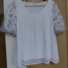 axes femme 花柄刺繍パフスリーブトップス