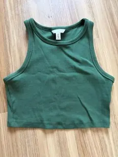 H&M リブ クロップド タンクトップ グリーン