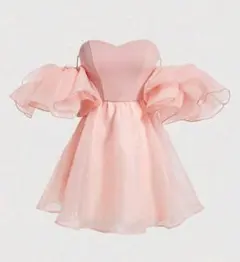 ピンク フリル付きパーティードレス