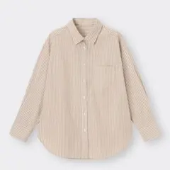新品 GU ストライプ オーバー サイズ シャツ S ジーユー ベージュ