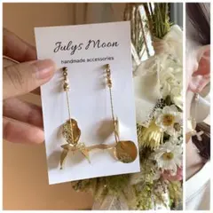 4866アンティークピアスイヤリングゴールド大ぶりフラワーロングシンプル韓国お花