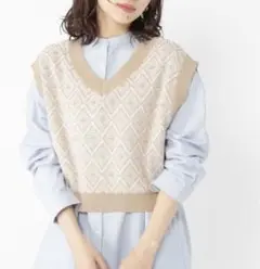 studio CLIP／7ゲージ柄アソートニットベスト(ベージュ)