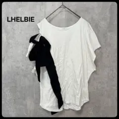 # LHELBIレルビエ 変形 アシンメトリー リボン付きカットソー 白×黒のサムネイル