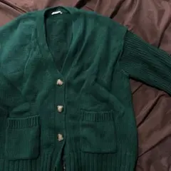 ダークグリーン ニットカーディガン 長袖