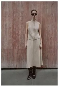 ノースリーブハイネックトップスケープミディスカートZARA 新品セットアップS