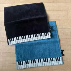 マタノアツコ ピアノ鍵盤 黒猫 タオルハンカチ 色違い　新品　猫　ハンカチのサムネイル