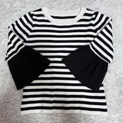 ストライプ フレアスリーブ ニットトップス