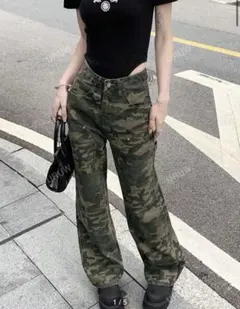 迷彩柄 ワイドデニム デニムパンツ SHEIN