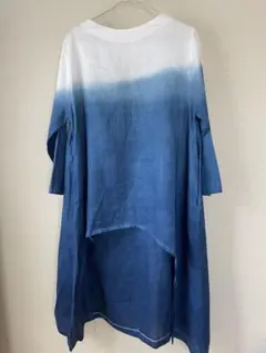 リネン　藍染め　ワンピース
