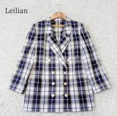 レリアン【フランス製生地】金ボタン チェック ダブルジャケット 大きい《13号》