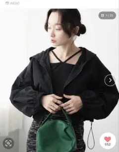 WEGO ブラック フード付きクロップドジャケット