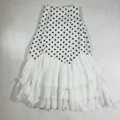 美品✨ナイスクラップ スカート ドット柄 フリル切替 ホワイト S（E983）のサムネイル