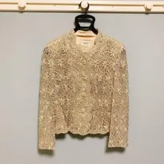 刺繍入りノーカラージャケット ゴールド