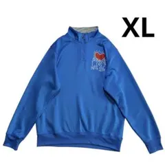 キースヘリング ハーフジップ トラックジャケット 青 XL プリント ハート