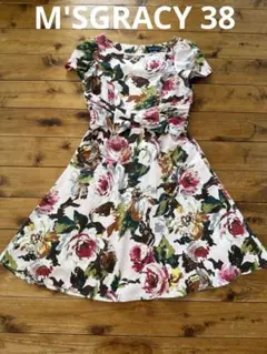 美品✨エムズグレイシー ワンピース 花柄 リボン パフスリーブ バラ 38