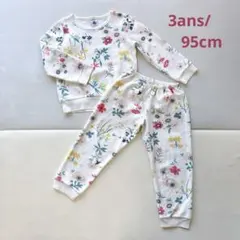 PETITBATEAU プチバトー　ベロア花柄長袖パジャマ　3ans/95cm