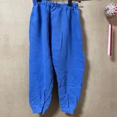 青いコットン混紡ロングパンツ