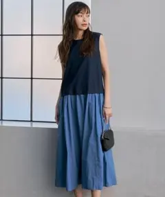 セオリーリュクス☆2024完売人気ロングワンピース38ブルー美品4.8万
