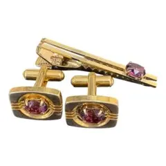 ネクタイピン カフスボタン セット ゴールドカラー 紫石
