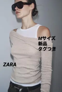 【完売品】ZARA ダブルレイヤー風アシンメトリーTシャツ M 新品タグつき