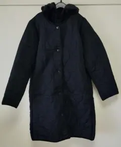 O and I ファー付きフード キルティングジャケット ネイビー