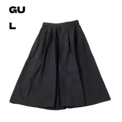 GU タックフレアカラーミディスカート ブラック L 古着