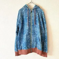 チチカカ 幾何学柄 ジップアップ パーカー　ブルー　M