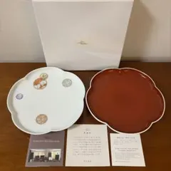 未使用深川製磁　 寿赤絵・NERO 組八寸皿(大皿)