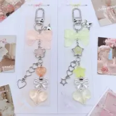 黄色×オレンジ ビーズキーホルダー/ストラップ y2k 韓国 コレクトブック