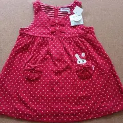 ミキハウス　ジャンパースカート　90 赤　ドット　リボン　うさこちゃん