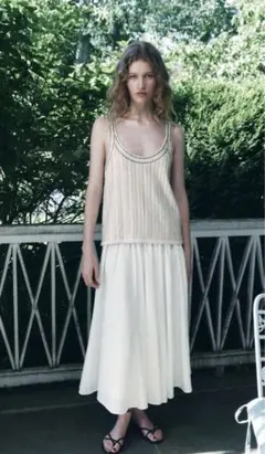 ZARA 刺繍入りミディワンピース ZWコレクション S エクリュ - メルカリ
