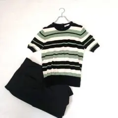【ZARA/ザラ】半袖ニットプルオーバー『L』ボーダー　サマーニット　ストレッチ