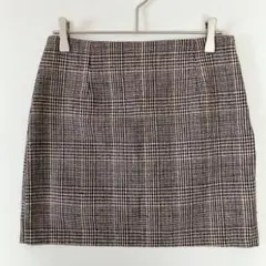 グレンチェック ミニスカート 台形 ブラウン系 秋冬 韓国風 シンプル