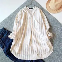美品✨️アンタイトル ゆったり バンドカラー スキッパーブラウス ストライプのサムネイル