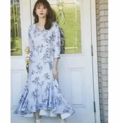 【新品】トッコ クローゼット フラワージュイプリントカシュクールワンピースブルー