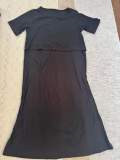 【新品】リブニット ブラック 授乳服 半袖ワンピース　西松屋
