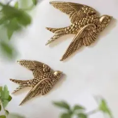 鳥　燕　壁掛け　ウォールデコ　金　ゴールド　インテリア　アンティーク風　縁起物