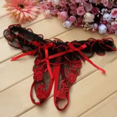 ♦マンネリ解消誘惑ランジェリー♦セクシーショーツ オープンクロッチ Tバック 赤