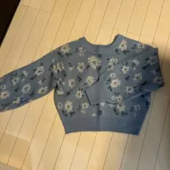 花柄ジャガードニット ブルー 長袖