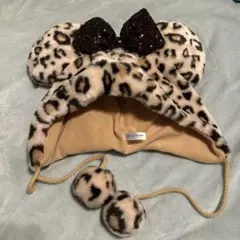 ヒョウ柄耳付きフード帽子