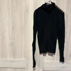 リブ編み ブラック タートルネック セーター フリル リブ 黒 古着