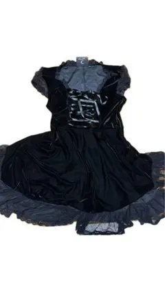 黒いゴスロリドレス フリル袖　キルスター　ベロア　y2k